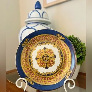 Andrea by Sadek Porcelain Blue Floral Rope Plate